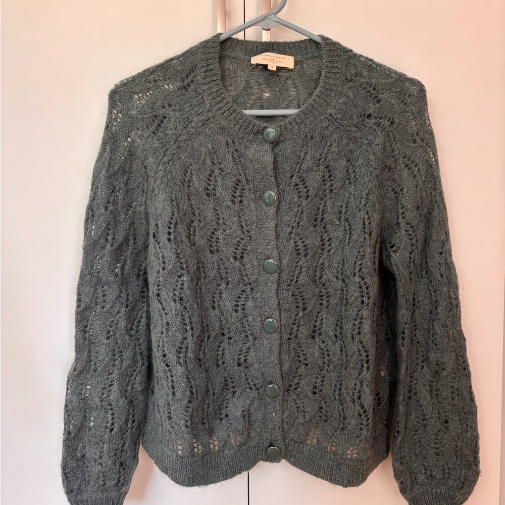 Sezane Turquoise Knit Cardigan